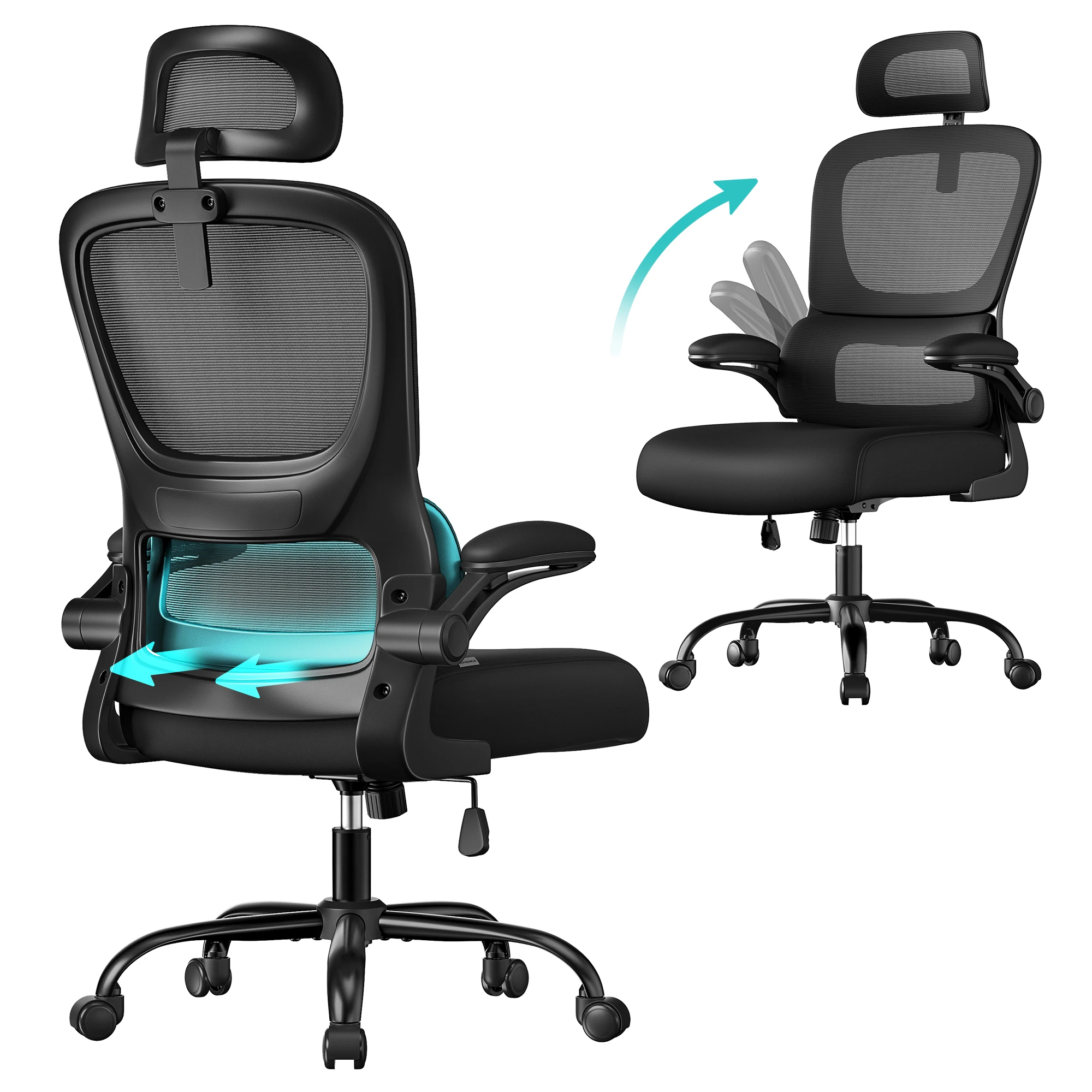 SONGMICS bureaustoel bureaustoel ergonomische mesh stoel dubbellaags mesh stof ademend - afbeelding 2