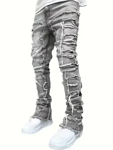 Y2k hiphop-jeans med fransar, stretchjeans för män i avslappnad streetstyle 10 best sales kromhjärtade jeans - №10