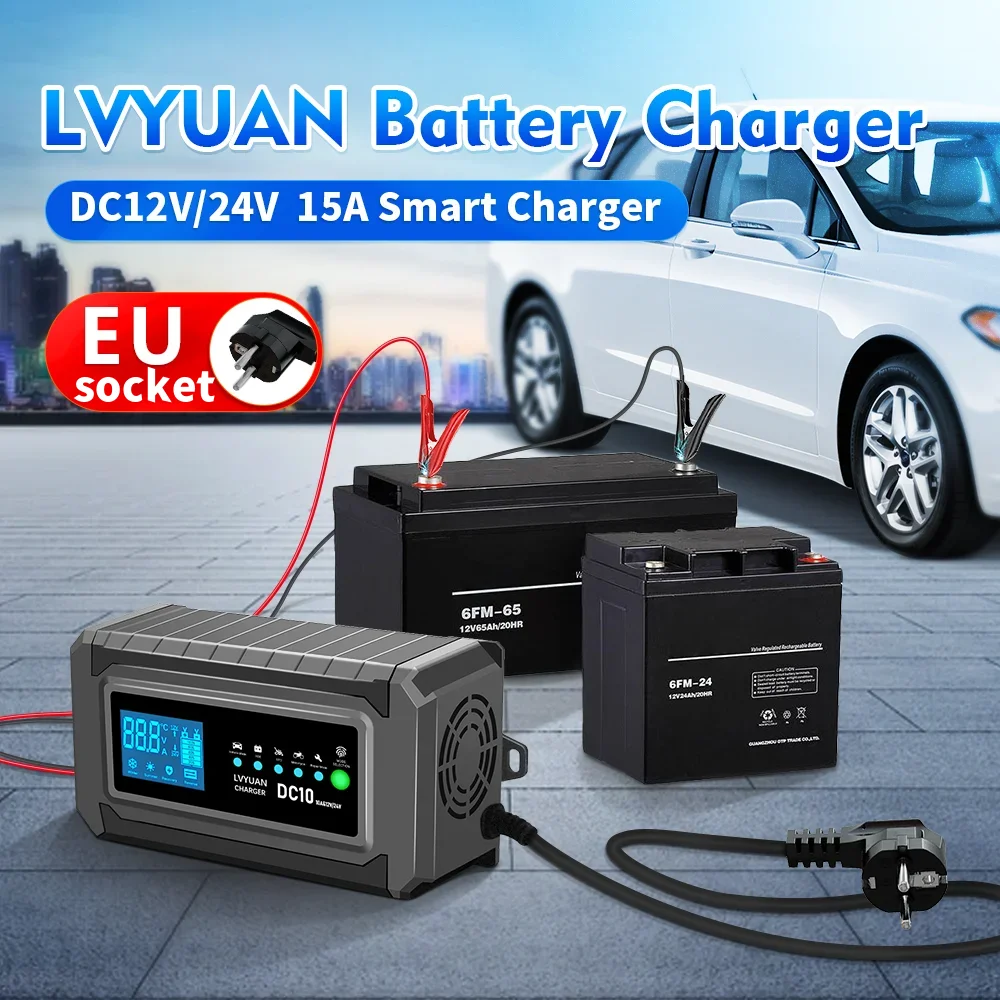 12V/24V Intelligent Car Battery Charger AC100V 110V 220V 230V Automatic Smart Fast Charging Wet Dry Lead Acid Gel AGM Battery