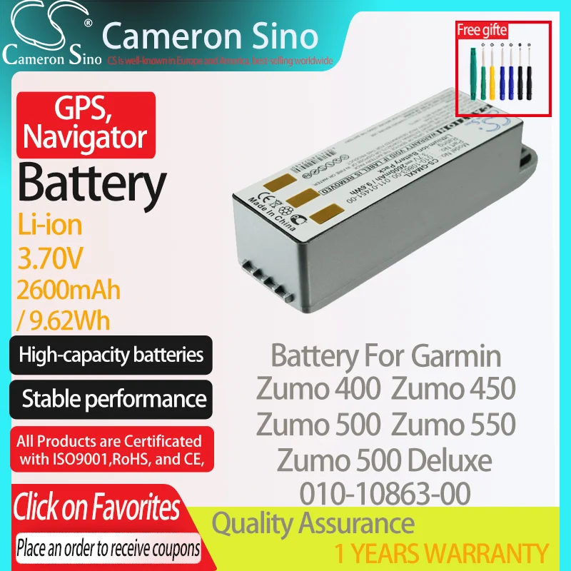 CameronSino แบตเตอรี่สำหรับ Garmin Zumo 400 Zumo 450 Zumo 500 Deluxe Zumo 550เหมาะกับ Garmin 010-10863-00 GPS,navigator แบตเตอรี่3.70V