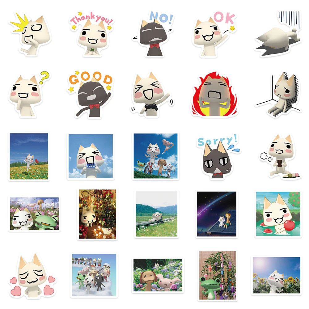 50pcs Kawaii Toro Well Cat Cute Cartoon Graffiti Stickers Computer Skateboard Refrigerator Guitar Toy PVC Waterproof Stickers