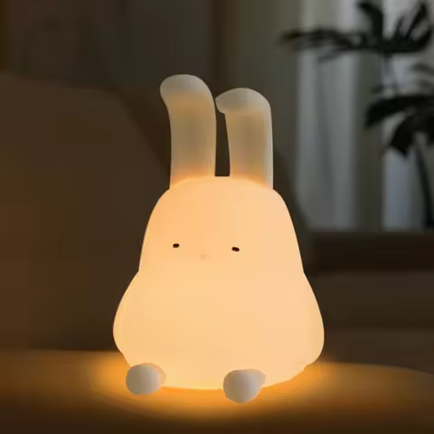 Cute Bunny Lamp Kawaii LED Desk Decor Nightlight with Phone Stand Feature Super Squishy Silicone Portable Light with Timer Idea