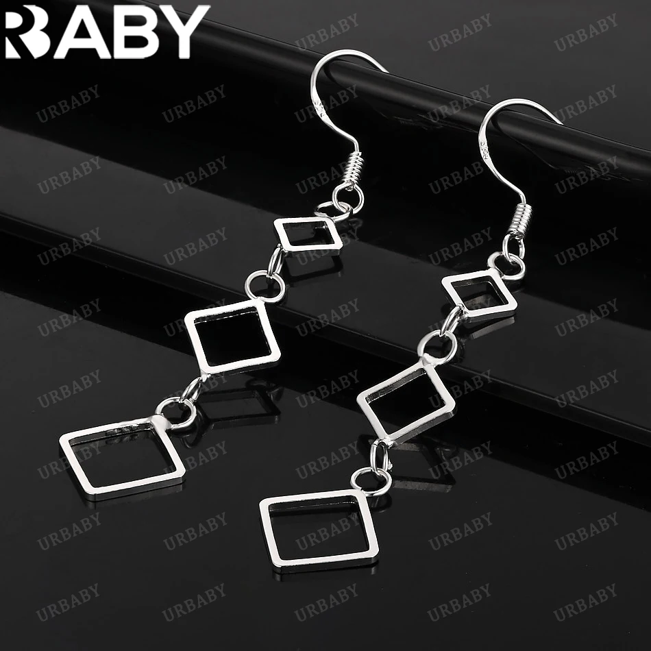 

URBABY 925 Sterling Silver Earrings Three Square Skewers Drop Earrings For Women Jewelry Fashion Party and Daily Wear