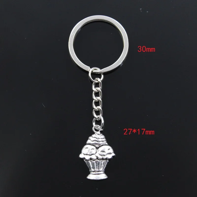 Fashion Keychain 27x17mm Cupcake Cake Ice Cream Silver Color Pendants DIY Men Car Key Chain Ring Holder Souvenir For Gift