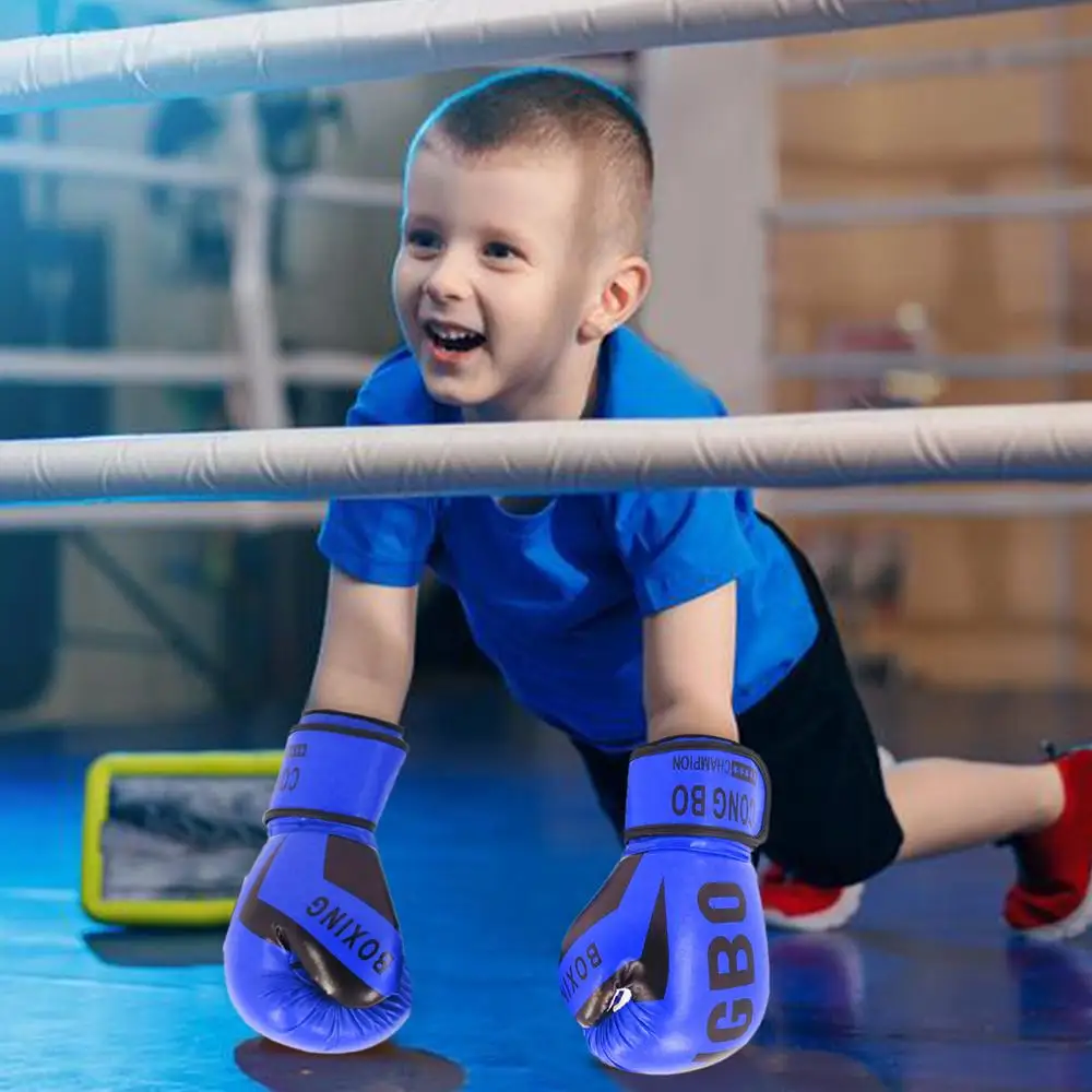 1 Paar Schlagtraining Workout Kampf Übungshandschuhe Kinder Leder Boxhandschuhe Kinder Kinder Zug Turnhalle Handschuh Handschutz – Detail 3