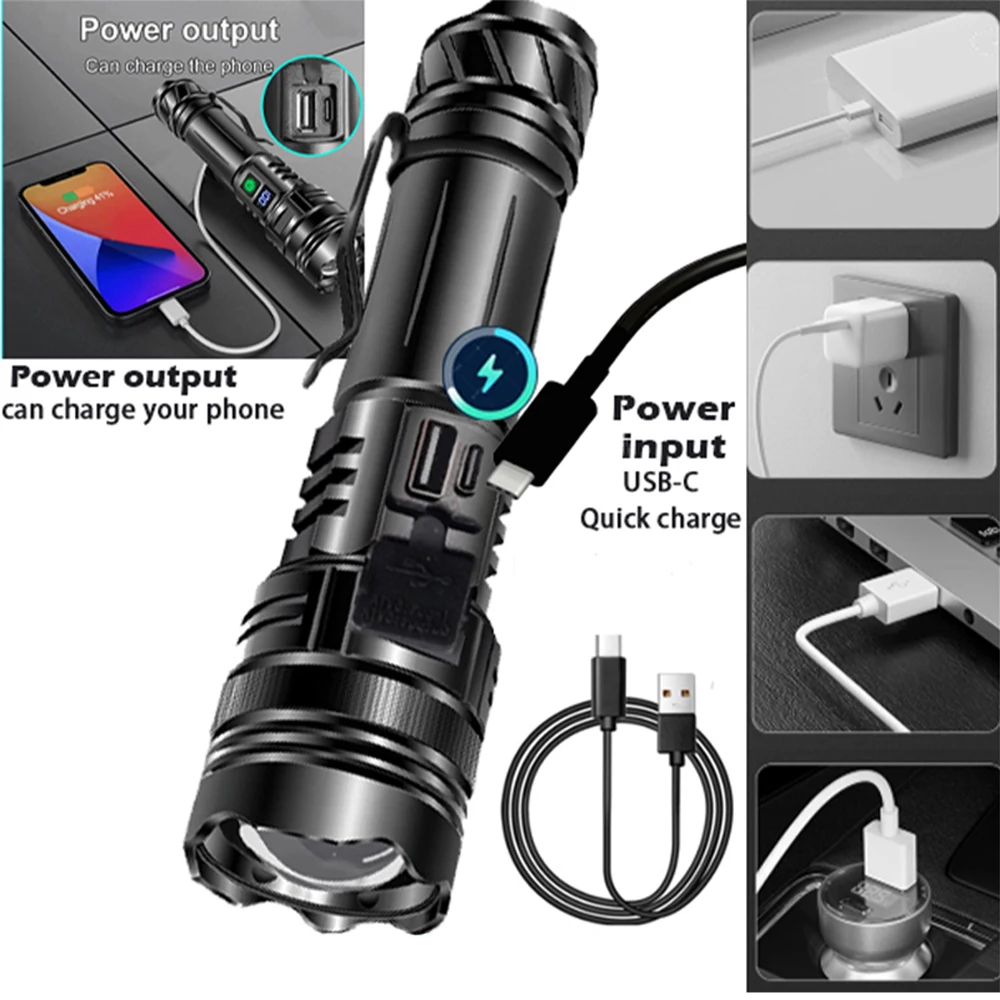 Rechargeable LED Flashlight Super Strong Portable Ultra Power Long Range Tactical Torch Lamp Outdoor Emergency Flash Light