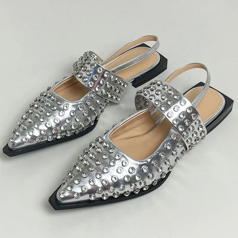 Slingback Pointed Toe Women Flats Sandals Shoes Fashion Rhinestones Luxury Female Footwear Sandals Ladies Flats Crystal Shoes