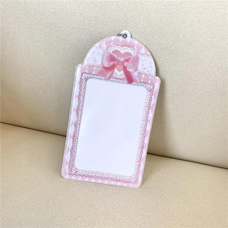 Bowknot Lace 3-inch PVC Card Holder Korean Simple Campus Card Cover Idol Photocards Protector Traffic Card Storage Pendant