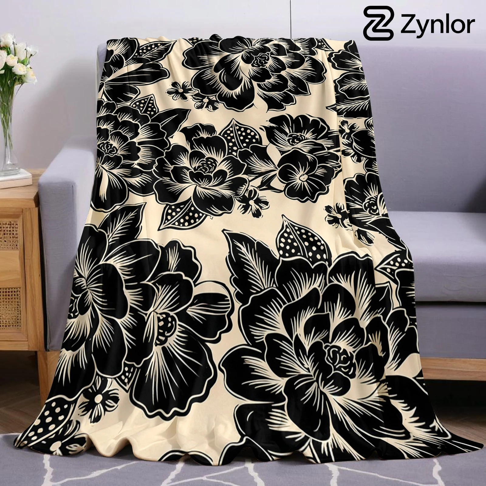 Black Peony Vintage Lightweight Microfiber Soft Christmas Fleece Blanket Warm Cozy Throw for Bed Sofa Office Travel All Season