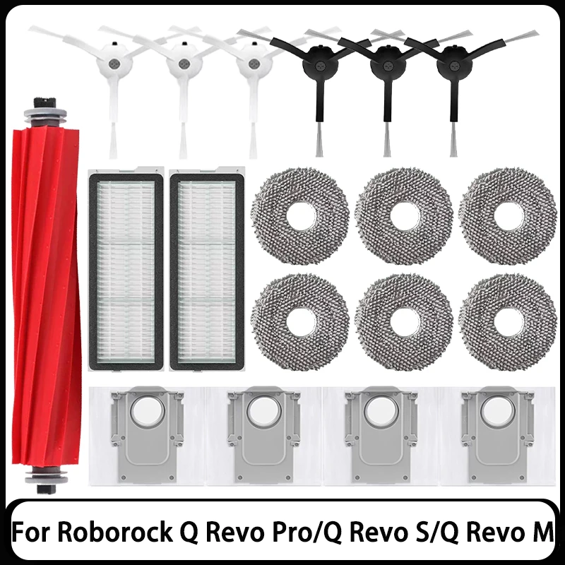 Para Roborock Q Revo MaxV Q Revo S/Q Revo Pro Robô Aspirador Acessório Saco de Pó Escova Lateral Principal Filtro Hepa