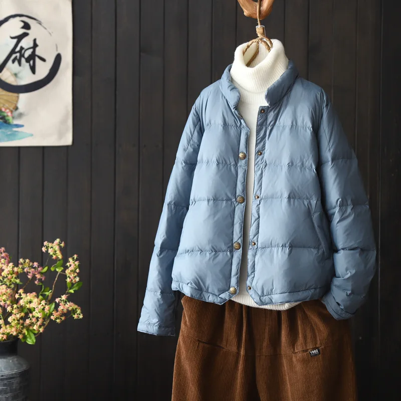 Autumn Winter Ultra Light Thin White Duck Down Coat Women Short Warm Down Parkas Female Single-breasted Bigsize Puffer Jacket