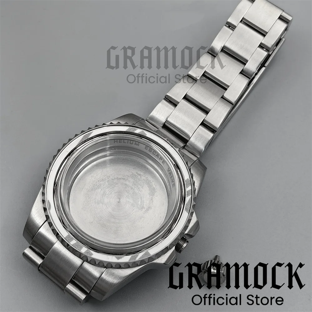 GRAMOCK NH35 40mm SEA Case Steel Diving Watch Case Glide Lock Clasp 100M Waterproof Fit NH34 NH35 NH36 NH38 ETA2824 Movement