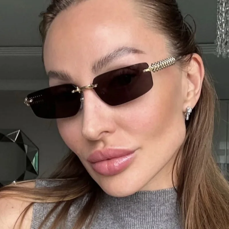 

ZXIAC Trendy Frameless Square Sunglasses Women Unique Threaded Metal Brand Designer Sun Glasses Men Outdoor Street Snap Eyewear
