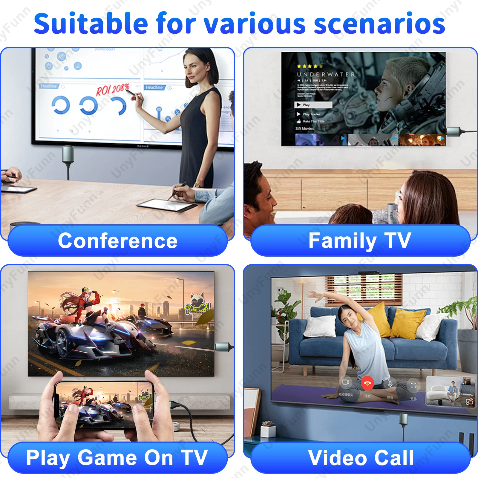 HDTV Cable for iPhone to TV, Lighting to HDTV Adapter Connector for iPhone14, 13, 12, 11 TV Output with 1080P HD Display 6.56FT image 6