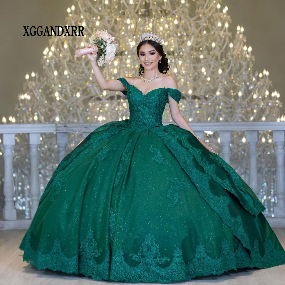 Green Ball Gown Quinceanera Dress 2024 Sparkling Sweetheart Beaded Lace Appliques Long Sweet 16 Dress Vestidos De 15 Quinceañera