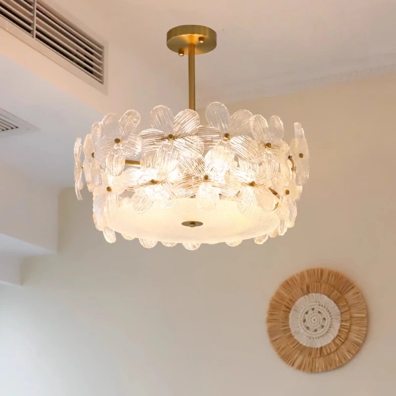 

French bedroom designer light luxury flower glass ceiling light, simple dining room living room light led light