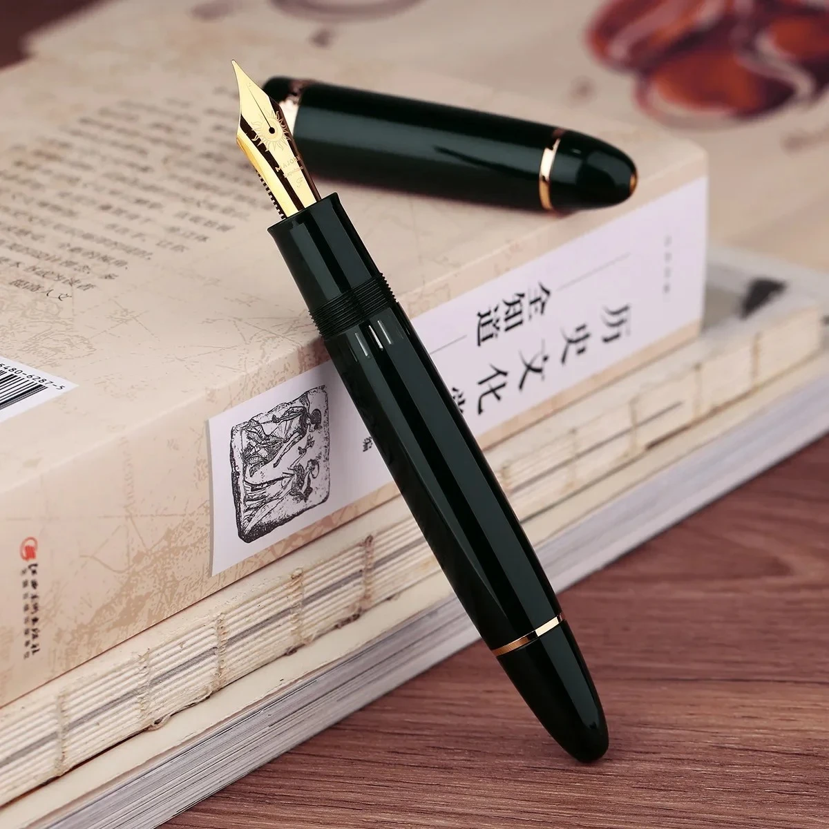 

MAJOHN P141 Luxury Piston Fountain Pen #8 No.8 F Nib Large Ink Window Resin Body Gold Silver Trim Writing Gift Pen