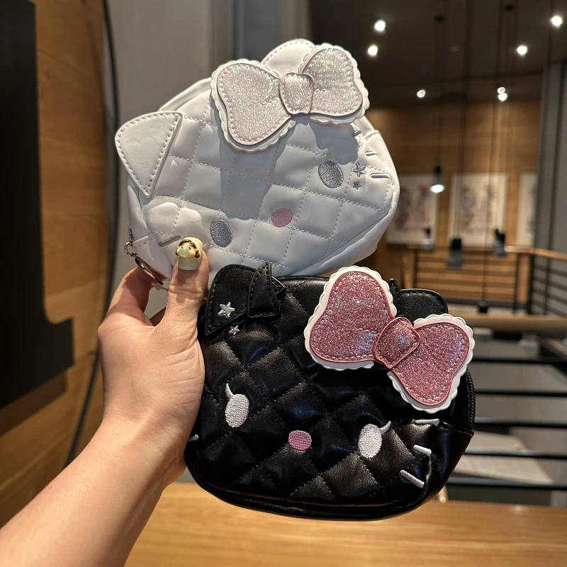 

Japanese hello kitty cute cartoon quilted embroidery PU bow cat makeup bag coin wallet lipstick headphone portable storage bag
