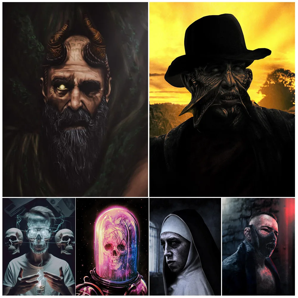 

Nun,Clown,Vampire,Satan,Gothic Art Poster And Print,Creepy Horror Portrait Wall Art Gothic Canvas Painting For Living Room Decor