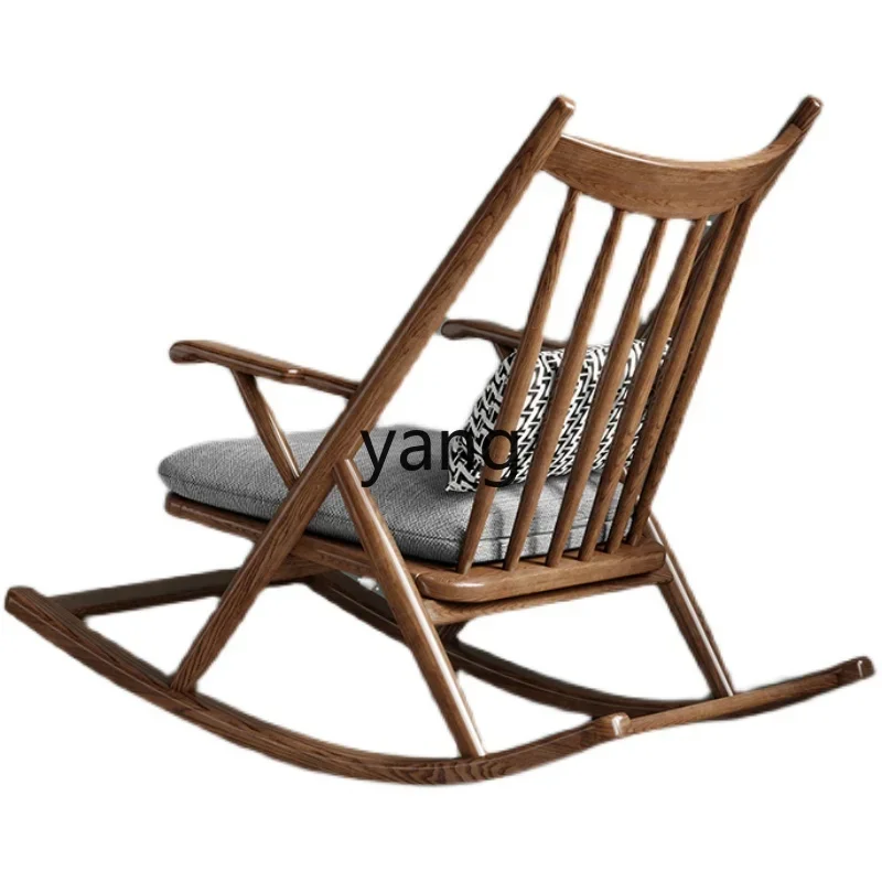 YJQ Solid wood adult leisure chair Single household balcony rocking recliner