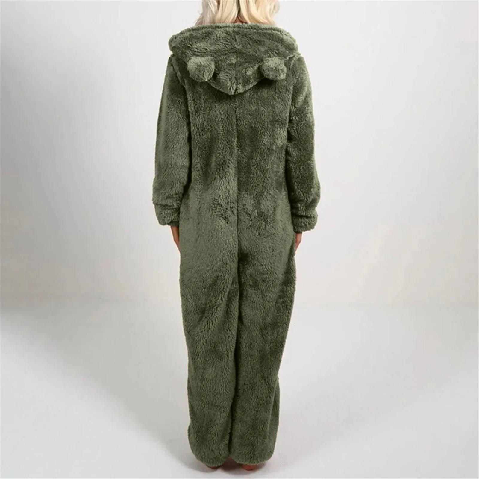 Verdickte pelzige Onesies für Erwachsene, Damenmode, Fleece-Nachtwäsche, Kapuzen-Sets, Pyjamas für Winter-Frauen, warme Samt-Pyjamas – Detail 6