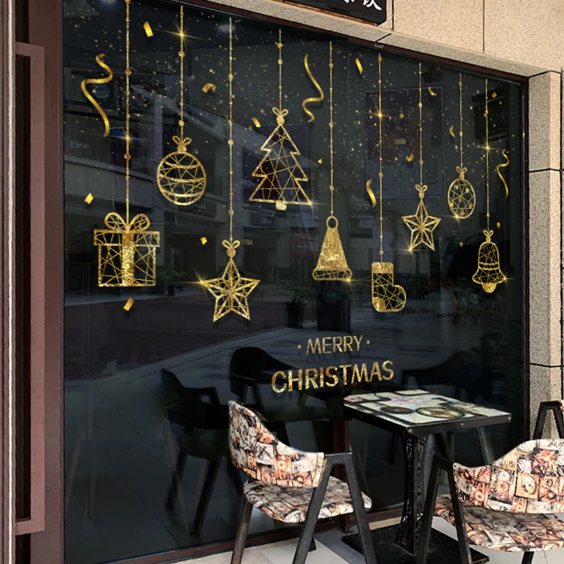 

Christmas Window Stickers With Snowflakes Santa Snowman Reindeer Xmas Glass Door Stickers Xmas Window Decoration PVC Stickers