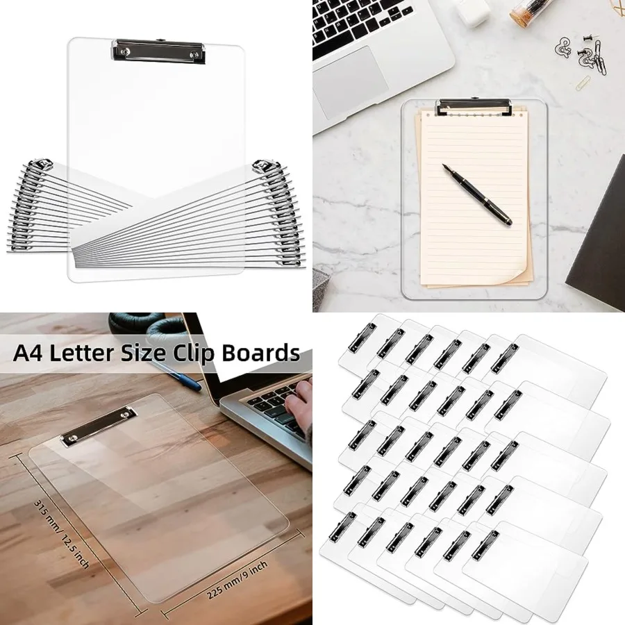

Plastic Clipboards Set of, A4 Acrylic Clear Board 8.5x11 for Classroom, Students, Transparent Letter Size 9" x.5" with Low Prof