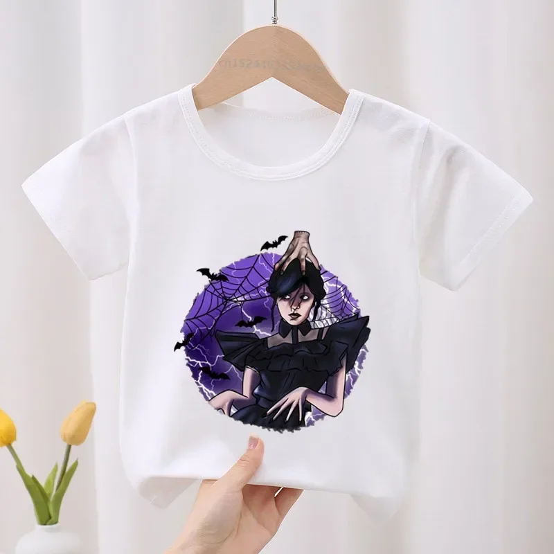 Hot Serials Wednesday Addams Kid Cotton T-shirt Fashion Children's Clothes Summer Baby Girls Clothing Boys Short Sleeve T Shirts