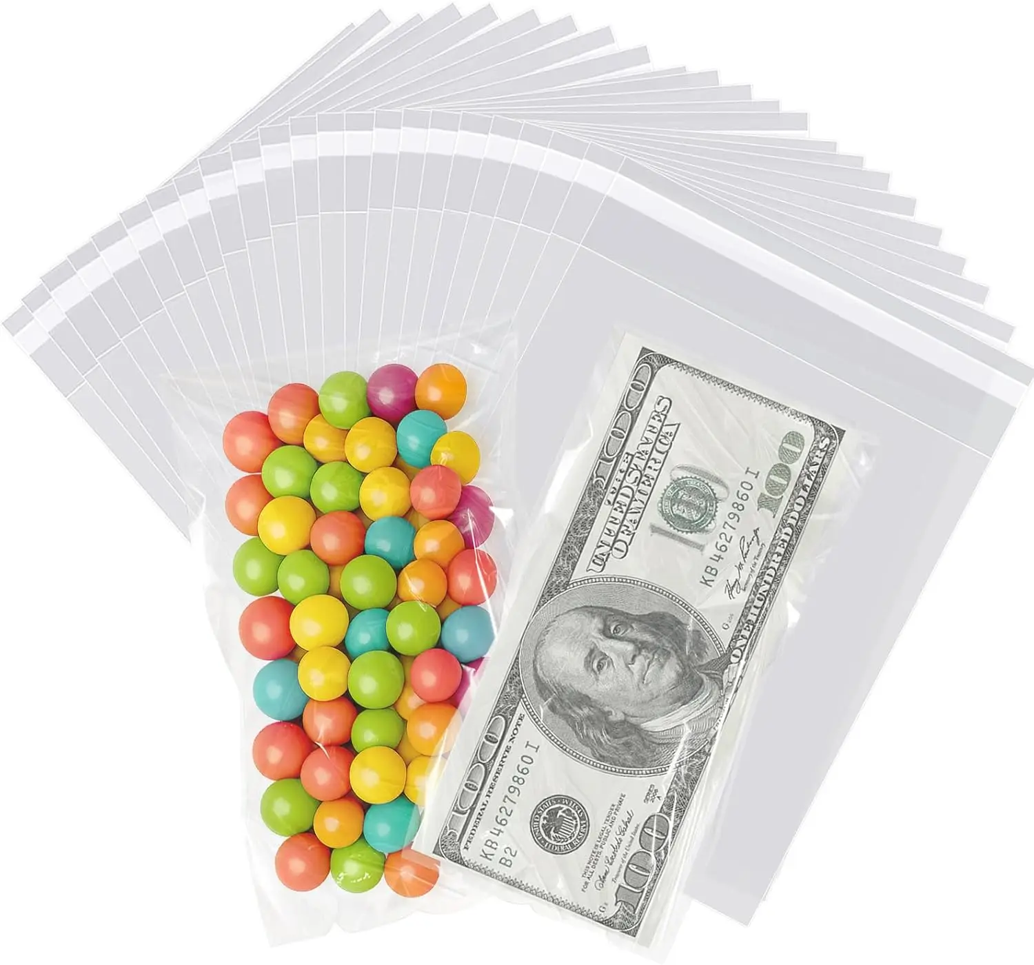 200Pcs 3.15 × 6.89 Inch Cake Money Box Transparent Bag Clear Paper Money Currency Sleeves Self Sealing Cellophane Money Bags