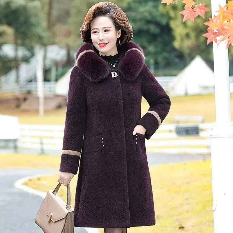 NEW Middle aged Mother Fur Coat Winter Jacket Women Imitation Mink Coat Overcoat High-end Grandmother's Woolen Coat 5XL