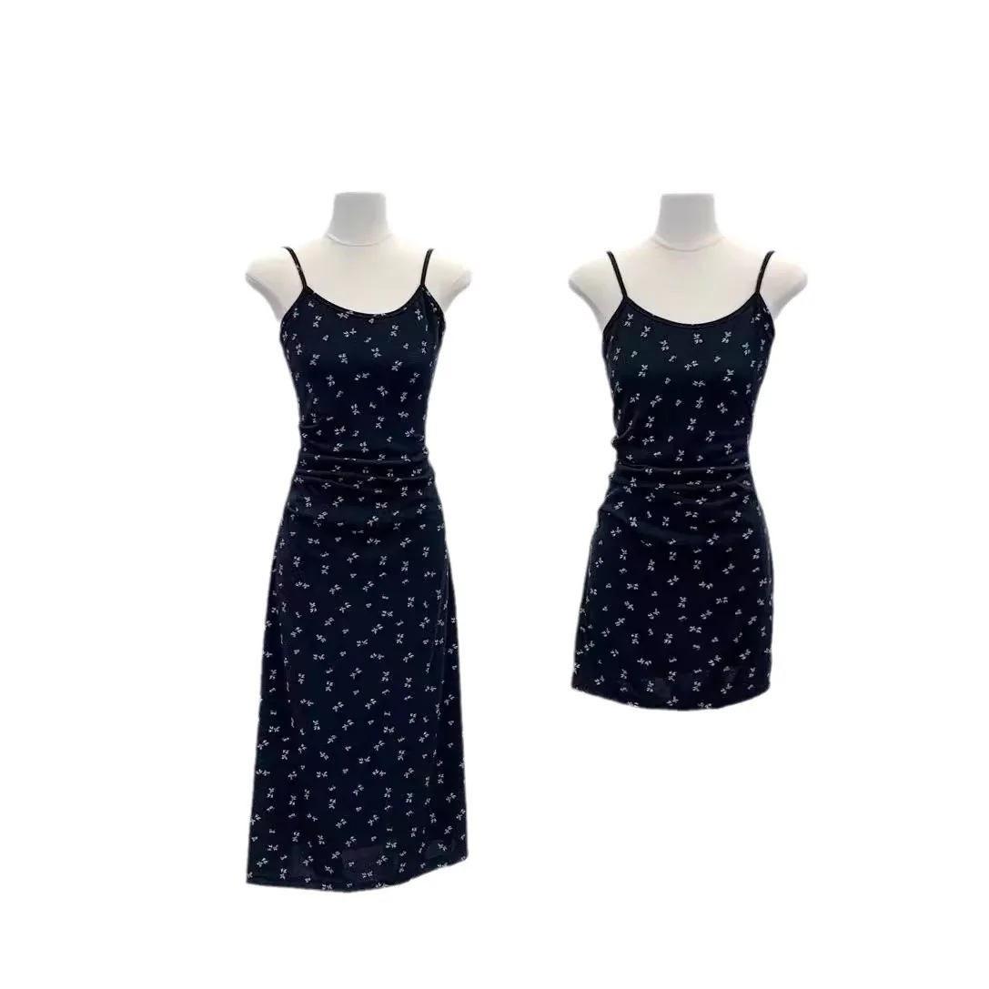 JHJN Sommerkleider für Damen, große Größen, schwarzes Blumen-Neckholder-Kleid für Mädchen, 2024, neuer Stil, dünne lange Kleider, Damenbekleidung, Vestidos