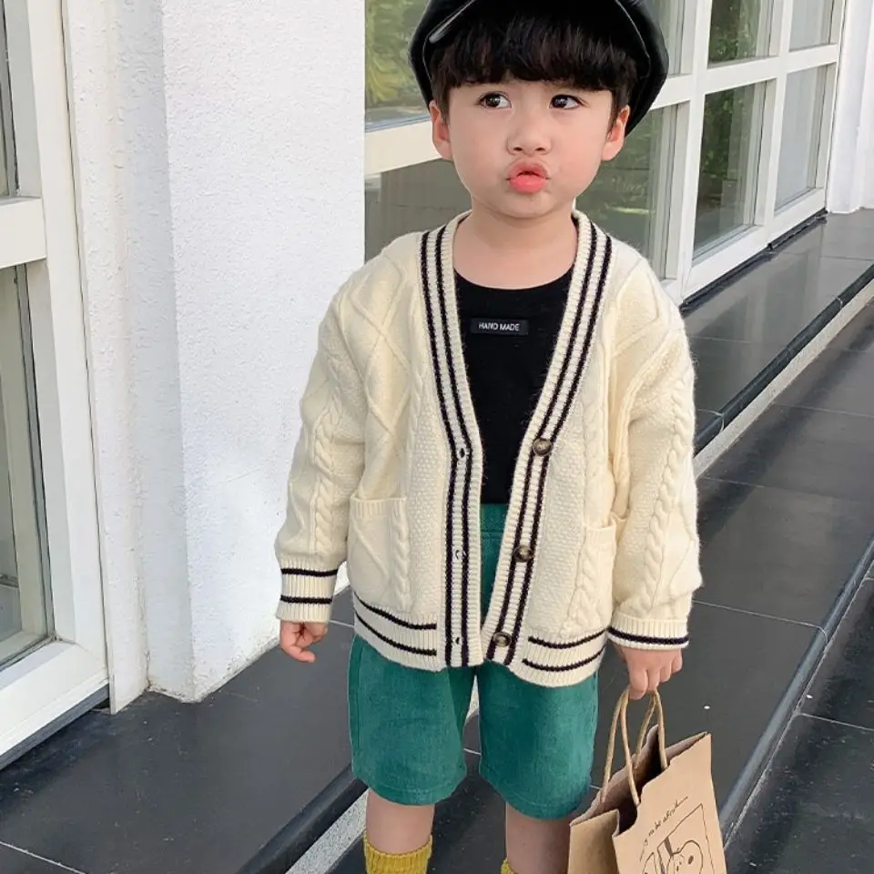 

Spring Autumn Boys Cardigan 2021 New Long Sleeve Knitted Coat Fashion Kids Outerwear Jacket BB134