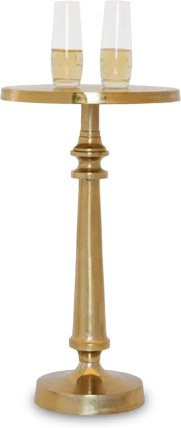 

Small Round Gold Side Table by Objet D’Art, Accent, End, Pedestal, Martini, Cocktail and Drink Table for Living Room and Small S