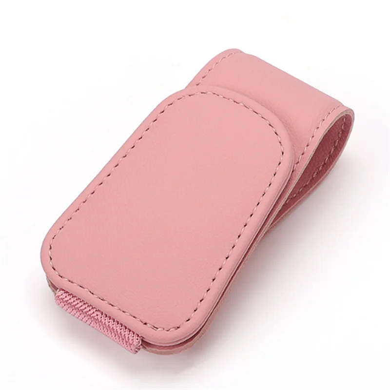 Magnetic Leather Sunglass Holder for Car, Sunglasses Clip for Car Visor, Auto Interior Accessories Universal (Pink)