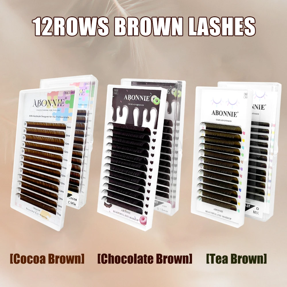 Abonnie Colorful Brown Individual Volume Eyelashes Extensions C D Curl Dark Brown Colored Classic Lashes Extensions