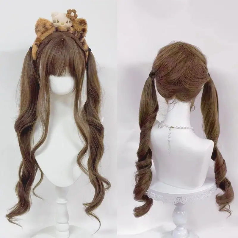 ‌Lolita Wig Double Ponytail - 85cm Curly Wig with Fake Scalp, No Reflection, Ready to Wear, Anime Cosplay Accessories