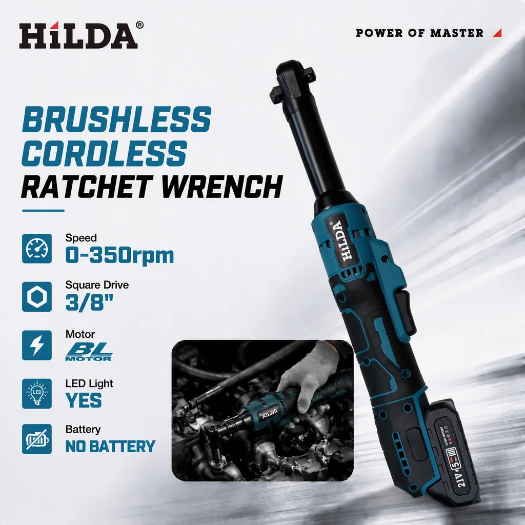 HILDA Brushless Extended Cordless Ratchet Wrench 3/8