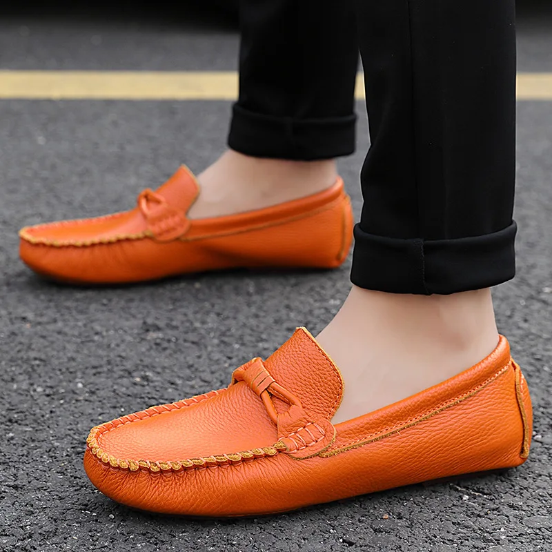 Hot Sale Men Genuine Cowhide Slip On Moccasins Soft Leather Driving Loafers Small Size Casual Daily Walking Shoes