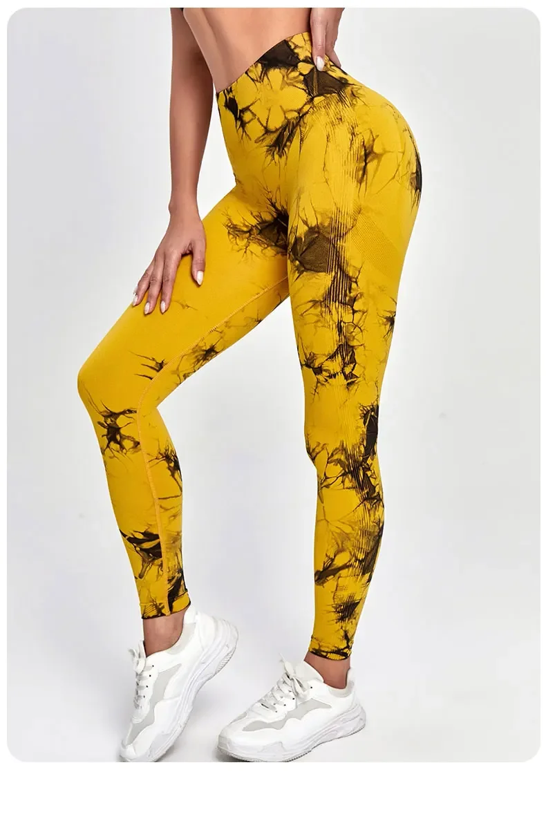 Damen-Leggings mit Batikmuster, neun Zehntel, hohe Taille, Yogahose, weich, dehnbar, Workout-Laufhose, atmungsaktiv, bequem – Detail 13