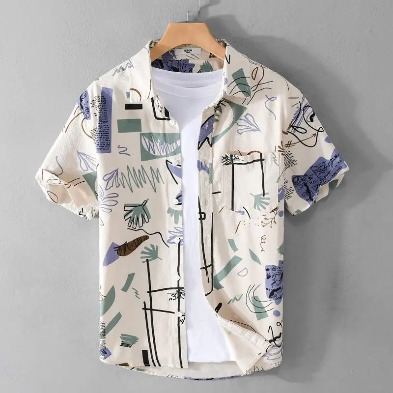 

Молодежный мужской принт ort Sve Cotton irt Moisture ng Loose Fit Casual irt Floral Pattern Summer Faion