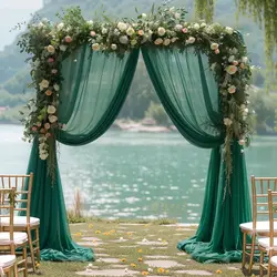 2PCS White Chiffon Backdrop Curtains, Sheer Fabric Backdrop Drapes Drapes for Bridal Shower Wedding Arch Party Decoration