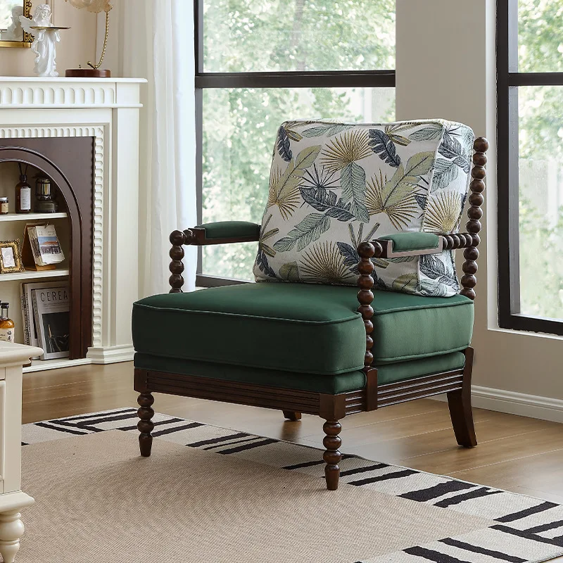 

French retro single sofa chair bedroom living room balcony medieval solid wood fabric American tiger chair