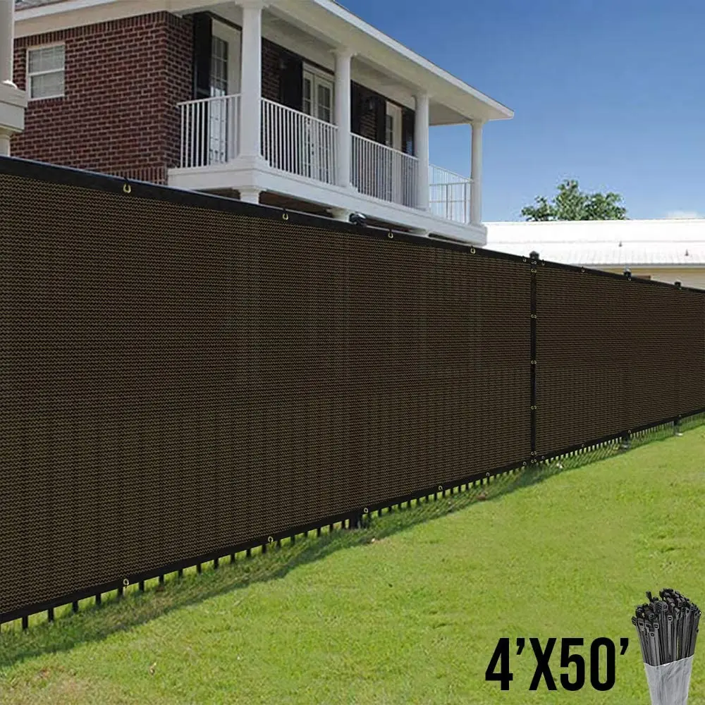 Multi-size Brown Balcony Deck Privacy Screen Cover, Outdoor Backyard Shade Windscreen Mesh Fabric 90% Commercial Grade 150GSM