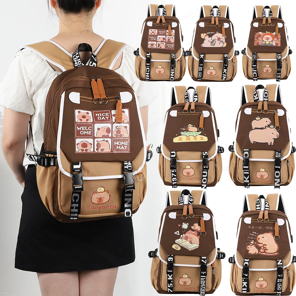 Kawaii Capybara Computer Backpack College School Casual Daypack Teens Bag Large Capacity Adjustable Strap Schoolbag For Gifts