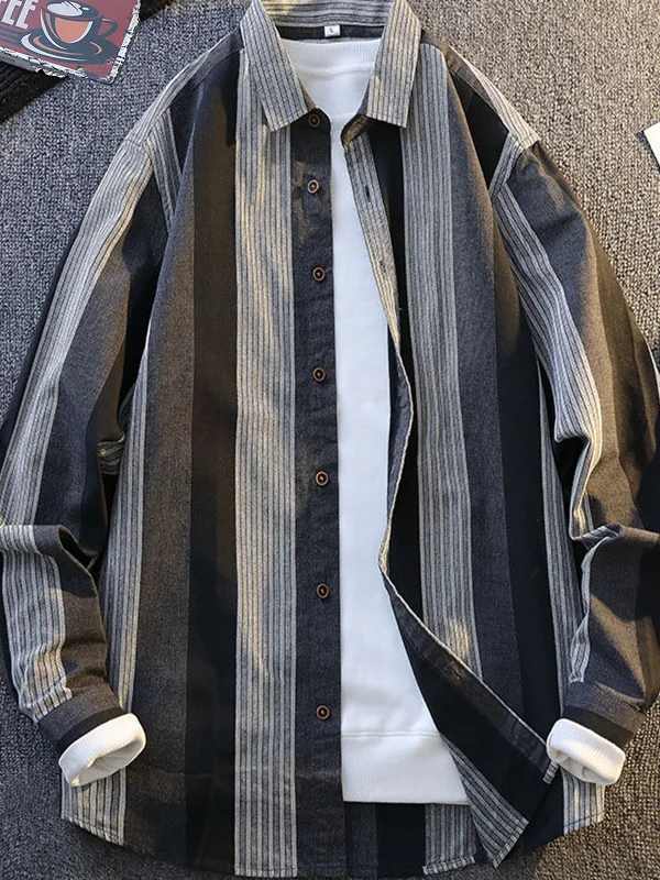 

Новая весенняя мужская рубашка в японском стиле с длинным рукавом, свободного кроя, в полоску, повседневная верхняя одежда, высокое качество, модная, в стиле Ins