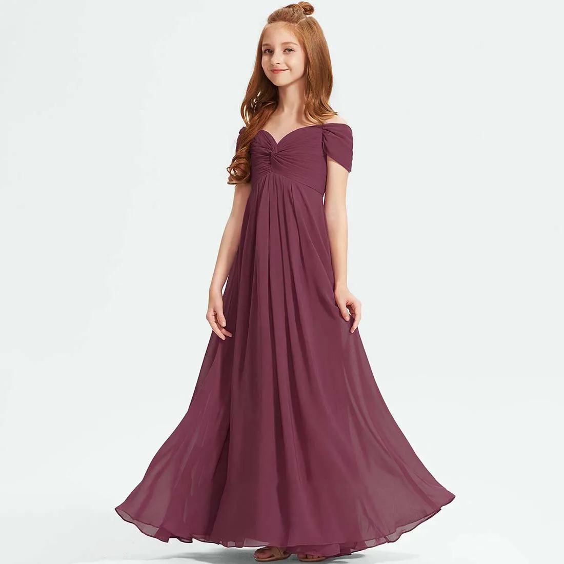 YZYmanualroom Chiffon Junior Bridesmaid Dress A-line Off the Shoulder Floor-Length 2-15T