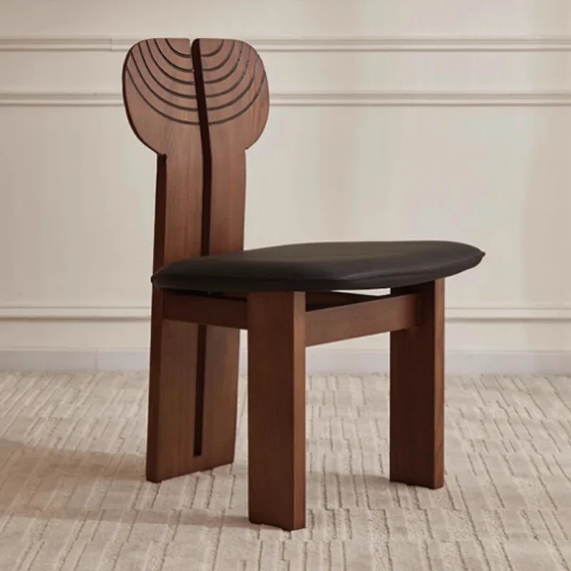 

-Mid-Century Modern Walnut Ash Dining Chair Vintage Designer Personalized Carved High Back Soft Bag Dining Chair