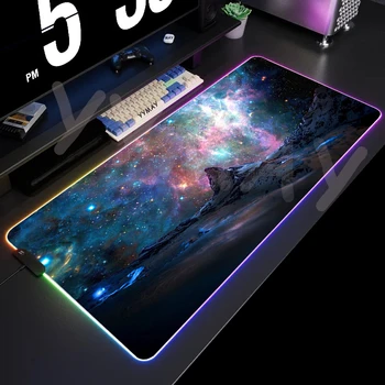 Space Large LED Desk Mats XXL RGB Computer Mousepad Starry Sky 90x40cm Backlight Keyboard Mat Table Pad Gaming Luminous Luminous Pads