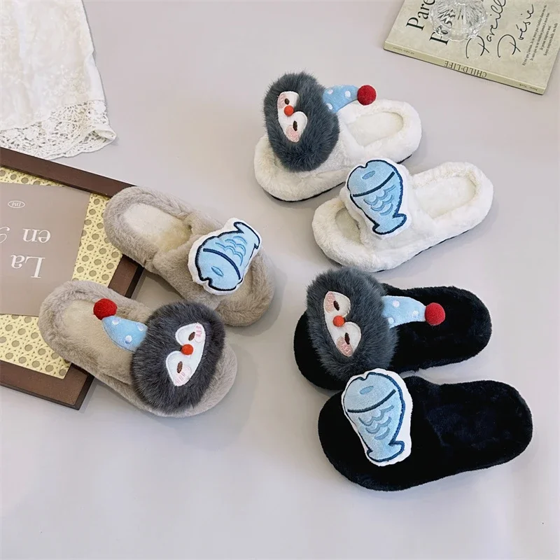 

2025 New Style Fashion Cartoon Cute Children Half Slippers Cartoon Cat Plush Animal Design Comfortable Winter Slipper