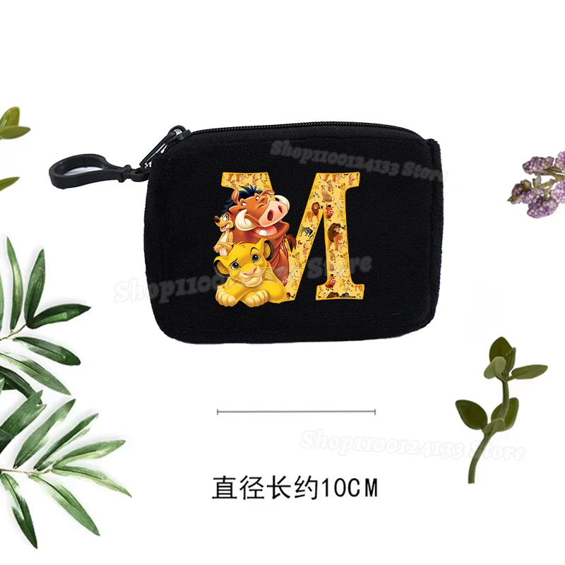 Lion King Simba Kids Coin Purse Letter A-Z Disney Pumbaa Cartoon Print Plush Portable Wallet Men Woman Storage Mini Bag Boy Gift